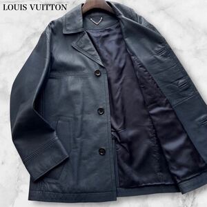 伝説級!!!◆幻の最高峰ディアスキン◆極美品◎ルイヴィトン LOUIS VUITTON 極上贅沢な鹿革 レザージャケット 裏地モノグラム柄 ネイビー 46