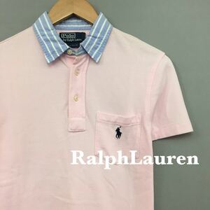 【美品 良品】ラルフローレンRalph Lauren 半袖 ポロシャツ 鹿の子 ピンク メンズ XSサイズ ♭▼