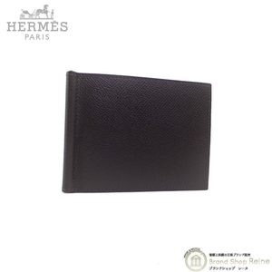 エルメス （HERMES） ポーカー GM マネークリップ ヴォーエプソン ブラウン Z刻 二つ折り コンパクト 財布 札入れ 068936CK（新品）