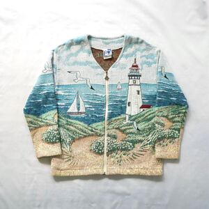 90s Made in USA lighthouse goblan weaving jacket 90年代　アメリカ製　ゴブラン織　灯台　ラグジャケット　ヴィンテージ　vintage