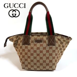 GUCCI グッチ シェリーライン GG キャンバス レザー ハンドバッグ トートバッグ ブラウン イタリア製