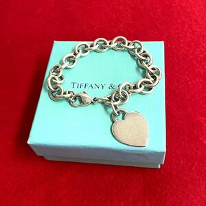 極 美品 TIFFANY&Co. ティファニー ハート プレート シルバー925 チェーン ブレスレット バングル レディース メンズ シルバー 50591