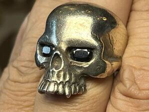 【別注品】THE GREAT FROG グレートフロッグ ラージイーヴィルスカルリング LARGE EVIL SKULL RING ゴールドメッキ 天然サファイア