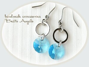 ◆+angelo+スワロフスキー 6428のリングピアス(p-005)アクアマリン S 春夏 8mm ライトブルー