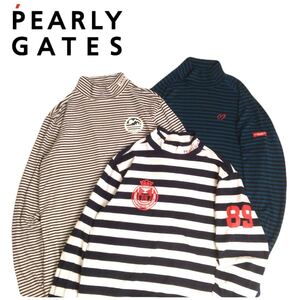 豪華3点 PEARLY GATES 蓄熱保温 ストレッチ ナンバリング モックネック 長袖シャツ インナー メンズ5 パーリーゲイツ ゴルフウェア 250109