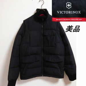 美品 スイス老舗 VICTORINOX ビクトリノックス 正規品◆メンズS 黒 ブラック ダウンジャケット 防寒 厚手 アウター ダウンベスト/D3