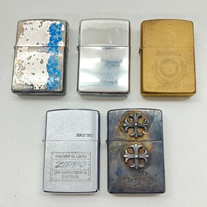 G032-■◎ ZIPPO ジッポ オイルライター 5点 まとめ セット PIKO クロス SOLID BRASS 他 2点火花有 喫煙具 喫煙グッズ