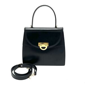 1円 良品 CELINE セリーヌ ロゴ 金具 2way ボックスカーフ ハンド ショルダー バッグ eD1253A