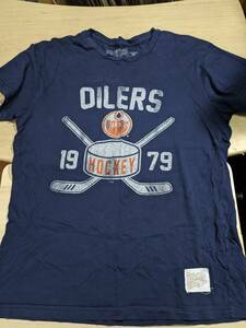 【服飾】 ビンテージ 古着 Tシャツ NHL ホッケー エドモントンオイラーズ Edmonton Oilers レトロブランド ネイビー M