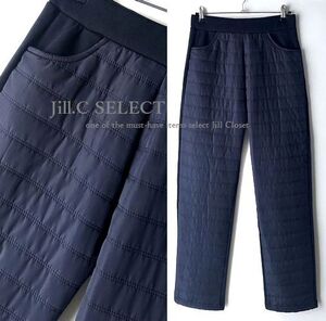 新品*LLサイズ/NAVY【送料185円】伸縮◎中綿キルト*裏ソフトボア/シャギー*すっきり美ライン*ストレート ストレッチパンツ4345