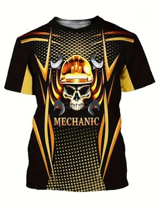 サイズ　XXXL　ブラック　ゴールドスカル　MECHANIC　デザイン　メンズ　半袖　Tシャツ　黒　大きいサイズ　３