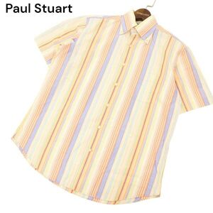 Paul Stuart ポール・スチュアート 春夏 半袖 ボタンダウン ストライプ★ シャツ Sz.L　メンズ　C4T04676_5#A