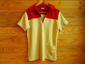 US古着 70’s USA製 King Louie ヴィンテージボーリングシャツ ハーフジップ ポリ ポロ レトロ ヒッピー ロカビリー 50s60s オールド USED