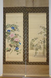 rarebookkyoto　YU-317　琳派藝術　酒井道一・其一の弟子・雨華庵4世　華草圖双幅・絹本設色 　1900年頃作　京都古物