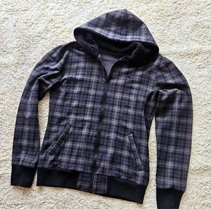 1円〜 BURBERRY BLACK LABEL バーバリー ブラックレーベル ジップパーカー ブラック ノバチェック ストレッチ フードボア M相当 極美品