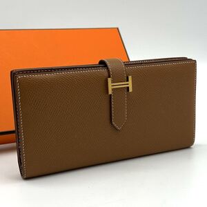 HERMES エルメス 長財布 ベアンスフレ ゴールド ブラウン ゴールド金具 ヴォーエプソン レザー Ｃ刻印 箱付き メンズ レディース