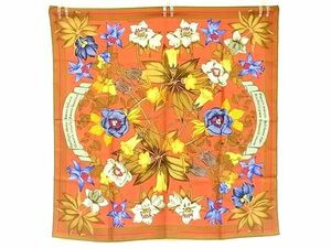 1円 ■極美品■ HERMES エルメス Fleurs d’Hellade【ヘラスの花】カレ90 シルク100% スカーフ ストール ショール コーラルレッド系 BK1625