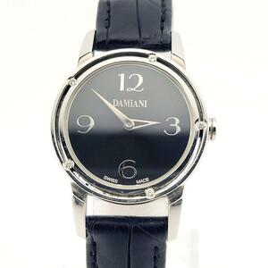 美品 DAMIANI ダミアーニ D SIDE ディーサイド 5Pダイヤモンド DS 006 AC BD クォーツ 腕時計 レディース 黒文字盤 スイス製 純正革ベルト