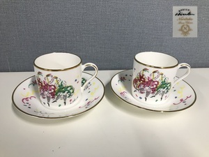 ★Noritake★Bone China★デミタス カップ＆ソーサー セット★2客 洋食器 金縁 色絵 茶器 キッチン コーヒー ティー エスプレッソ カフェ★