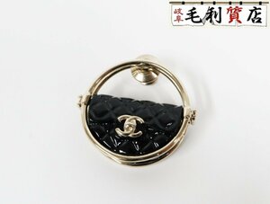 シャネル CHANEL B23C マトラッセ バッグモチーフ フープ型 ブローチ ブラック ゴールド 極上美品 アクセサリー