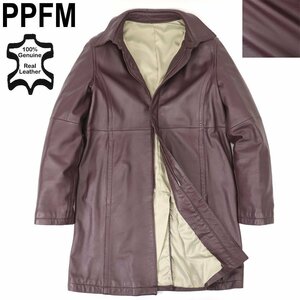 美品 PPFM PEYTON PLACE FOR MEN ペイトンプレイス 牛革 カウレザー コート ボルドー F JP:L ライダース ジャケット ミドル丈 コムサ