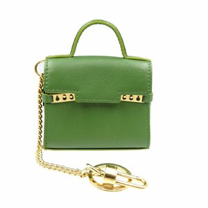 新品同様 デルボー タンペート レザー ゴールド金具 グリーン 緑 バッグチャーム 0094 Delvaux