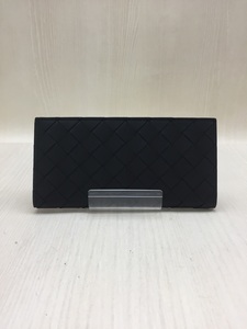 BOTTEGA VENETA◆長財布/レザー/BLK/無地/メンズ/コンチネンタルウォレット