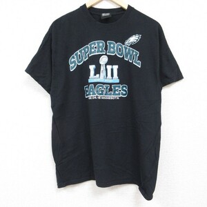 L/古着 半袖 Tシャツ メンズ NFL フィラデルフィアイーグルス クルーネック 黒 ブラック アメフト スーパーボウル 24jun01 中古