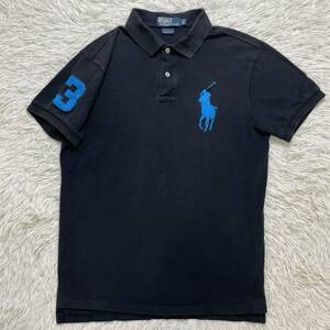 人気カラー Lサイズ POLO RALPH LAUREN ラルフローレン ビッグポニー 刺繍ロゴ ナンバリング 鹿子 半袖 ポロシャツ ブラック 黒