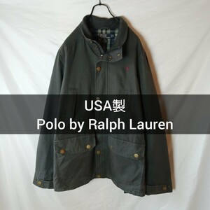 USA製 Polo by Ralph Lauren XL ブラック ハンティングジャケット スミクロ カバーオール ジャケットラルフローレン 古着 フード欠損