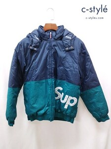 P372 [秋冬物][人気] Supreme シュプリーム ジャケット S ネイビー×グリーン Sideline side logo parka 16AW ジップアップ | G★