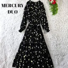 美品♥️【MERCURY DUO 】花柄ドットワンピース　F　黒　リボン　ロング