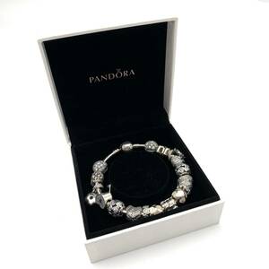 【１円スタート】PANDORA　パンドラ　ブレスレット　シルバー　熊　ハート　ラインストーン　レディース　ブランド　アクセサリー　9A-020