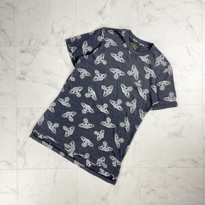 美品 Vivienne Westwood ヴィヴィアンウエストウッド 総柄Tシャツ 半袖カットソー トップス メンズ ダークグレー サイズXS*SC1553