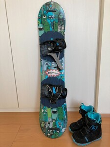 BURTONバートン キッズ　スノーボード3点セット　チョッパー115cm GROMバインディング、ブーツ21〜22cm（注意）一部破損あり