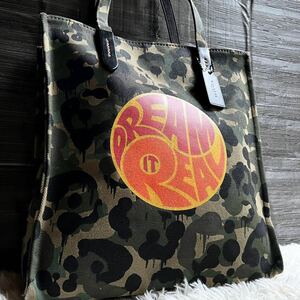 1円■美品/限定■COACH コーチ トートバッグ ショルダーバッグ カモフラ 迷彩 キャンバス メンズ ビジネス