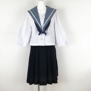 1円 セーラー服 スカート 上下3点セット 大きいサイズ 中間服 白1本線 女子 学生服 鹿児島志布志高校 白 制服 中古 ランクC NA8534