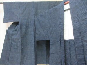 1円 良品 木綿 アンサンブル 着物 男性用 書生絣 藍染 式典 和装 和服 絣文様 抽象 極上 袷 身丈133cm 裄65cm ◆逸品◆【夢職】★★★★