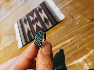 超希少!VINTAGE ZUNI 1940’s PETIT POINT TURQUOISE STERLING SILVER RING USA NAVAJO HOPIビンテージズニターコイズシルバーリング 