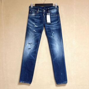 未使用タグ付き DSQUARED2 / ディースクエアード SLIM JEAN ダメージリペア&ペイント加工 デニムパンツ 42