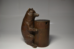 銅器　銅製　狸　タバコ入　茶入　灰皿　置物　