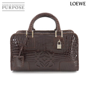 ロエベ LOEWE クロコダイル アマソナ 28 ハンド バッグ ブラウン シルバー 金具 アナグラム Amazona 28 90257352