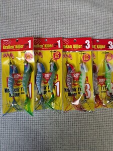 送料無料！！タコエギ クラーケンキラー ラトル内蔵 タコベイト付き 5本針 3号(28g) TYPE1x2個 TYPE3x2個 都合4個セット 