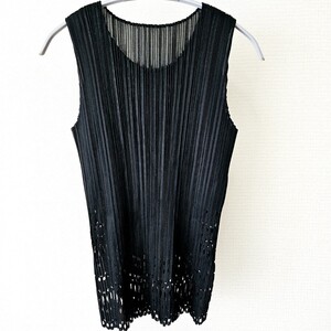 540☆ PLEATS PLEASE ISSEY MIYAKE プリーツプリーズ 裾 カットワーク ノースリーブ カットソー 黒 3