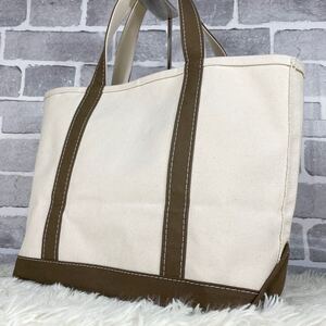 1円【超希少/極美品】エルエルビーン L.L.Bean トートバッグ A4収納可 メンズ ビジネス USA製 BOAT TOTE ボート コットン ホワイト 大容量