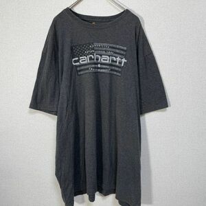 カーハート　USA製　半袖Tシャツ　ダークグレー3XL　デカロゴ アメリカ製YA 古着　入手困難　激レア　希少 人気　ゆるだぼ　訳あり