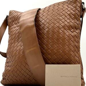 《美品》BOTTEGA VENETA ボッテガヴェネタ メンズ ビジネス イントレチャート ショルダーバッグ サコッシュ 斜め掛け ブラウン