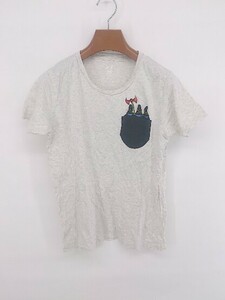 ◇ graniph カジュアル 刺繍 胸ポケット 半袖 Tシャツ カットソー サイズSS グレー系 ブラック マルチ レディース P