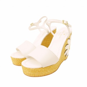 ケイトスペード KATE SPADE 美品 デボン ウエッジソール サンダル Devon Wedges カーフ 白 ホワイト 6M 約23.5cm ●ECO レディース