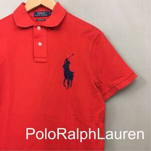 ポロラルフローレン PoloRalphLauren 半袖 ポロシャツ 男性 メンズ Sサイズ 鹿子 ビックポニー 赤 レッド 馬 ゴルフ 細め スリム £■